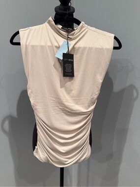 NWT LOFT Cream Ruched Mock Neck Sleeveless Top